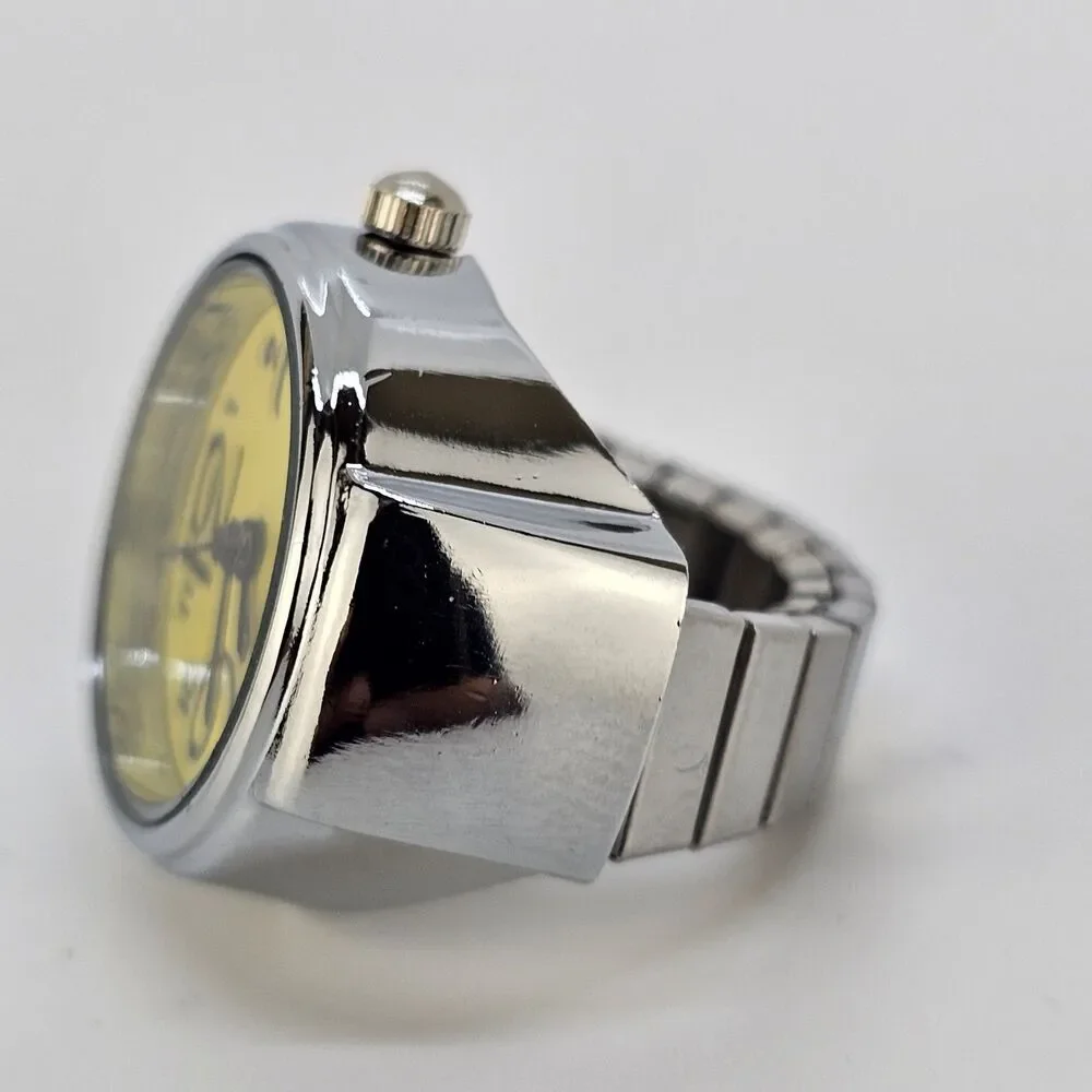 Yellow‎ Dial Ring Watch Women Analog Quartz Watch Stretch Band Finger Watch